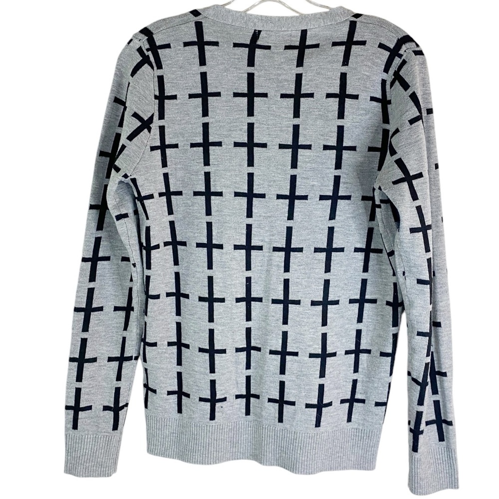 POL V‑Neck Gray Black Cross Pattern Cardigan Fall Casual S 100% Cotton - Picture 5 of 8